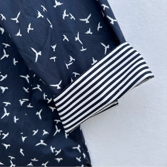 FOXCROFT Easy Care Plus Size Navy White Birds Stripe Button Front Top XXL NEW - Picture 4 of 8